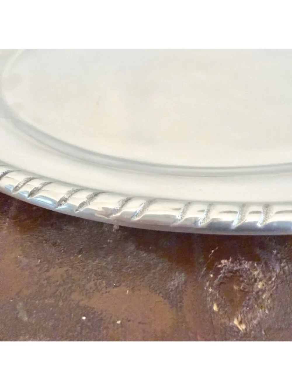 Pier 1 Imports Silver Tone Oval Serving Platter 16x12 Rope Edge Coastal Regency